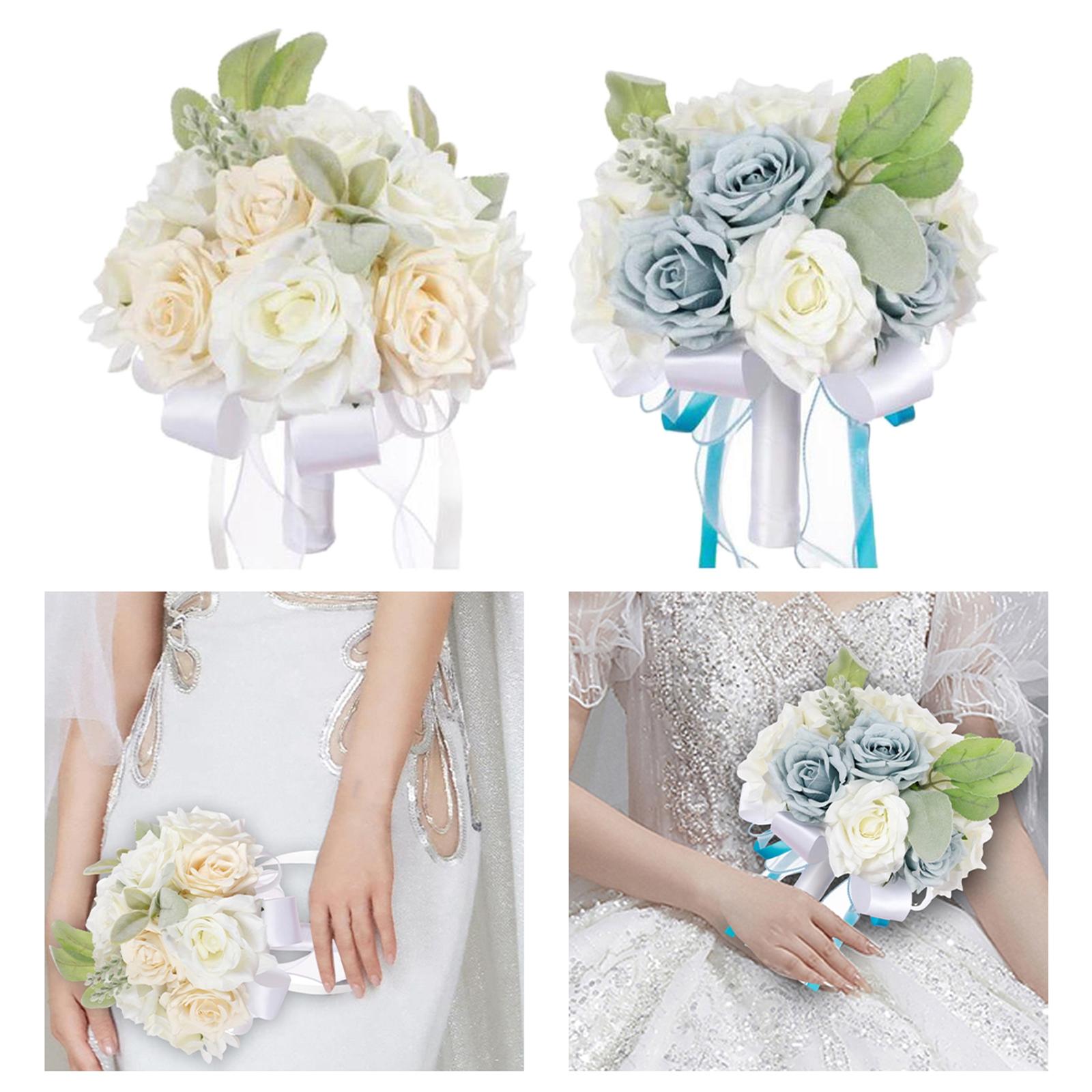 2x Wedding Bridal Bouquet Bridesmaid Bouquet Toss Bouquet White and Blue