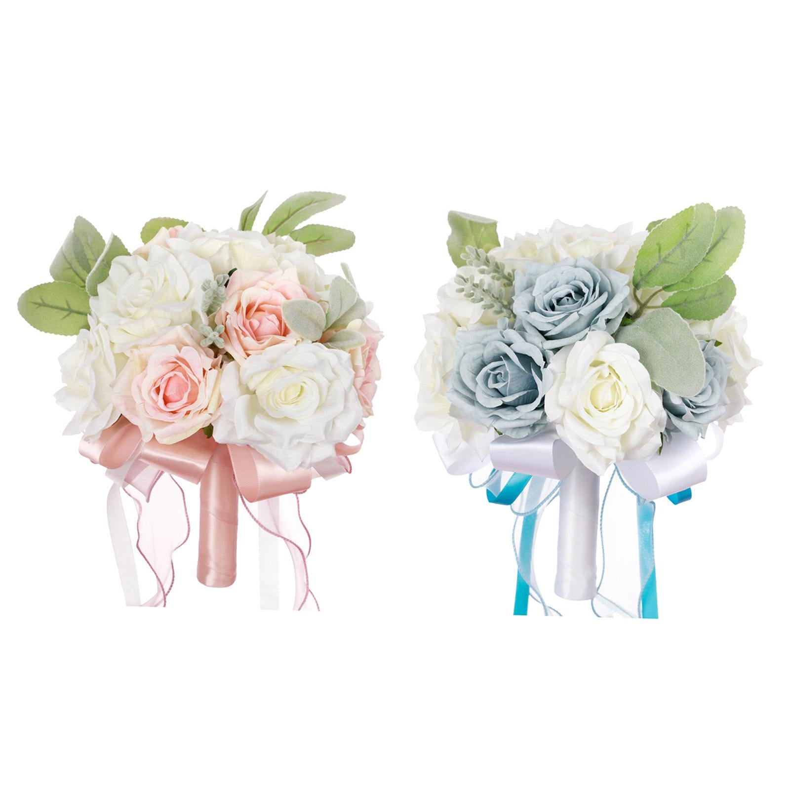 2x Wedding Bridal Bouquet Bridesmaid Bouquet Toss Bouquet Blue and Pink