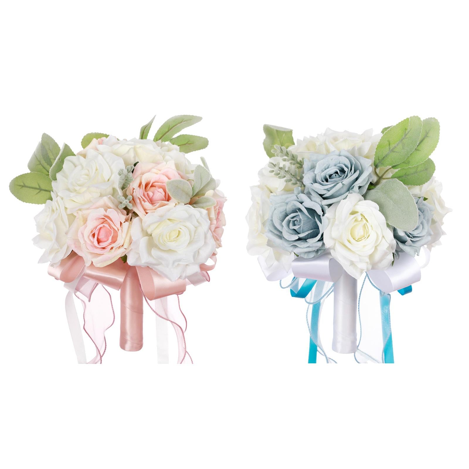 2x Wedding Bridal Bouquet Bridesmaid Bouquet Toss Bouquet Blue and Pink