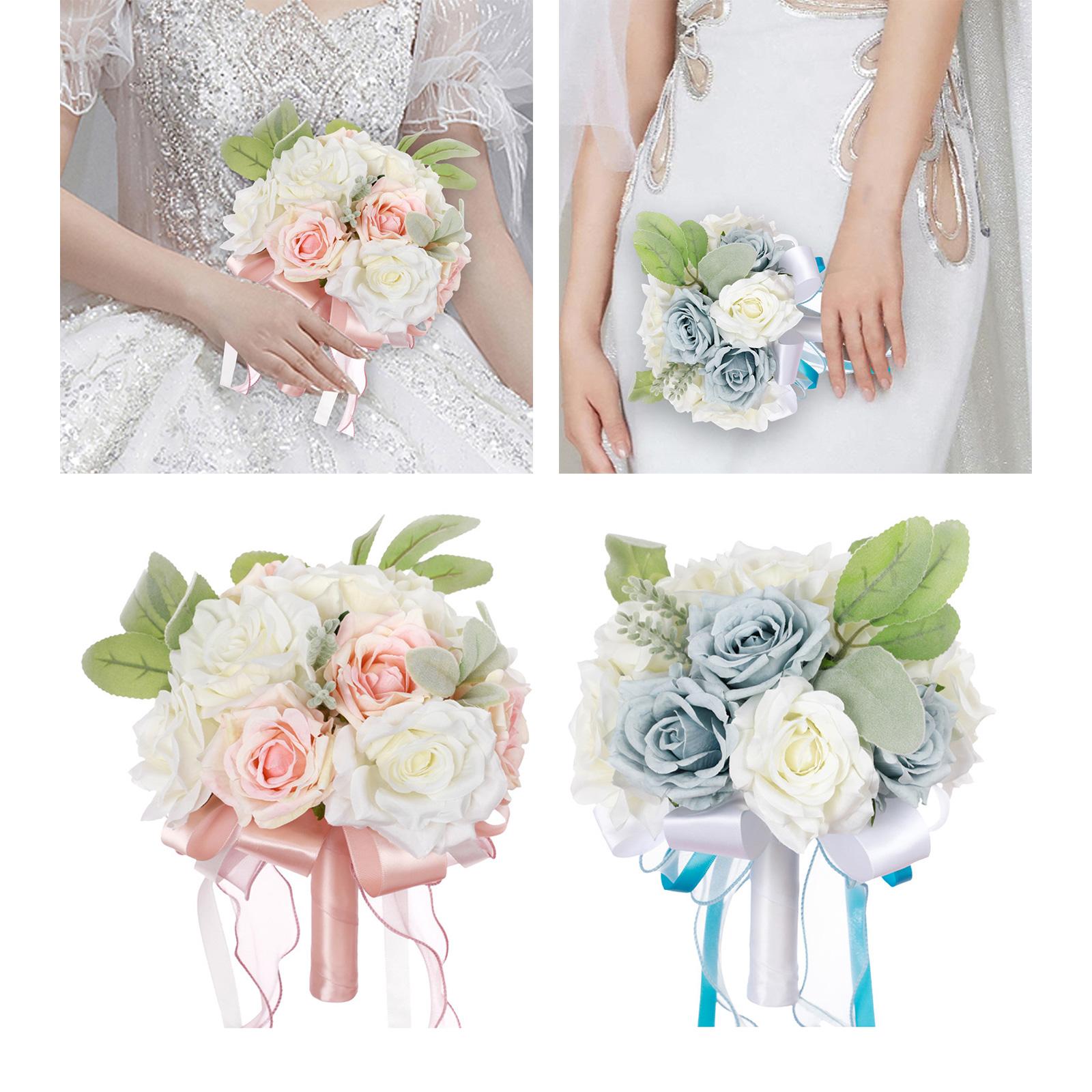 2x Wedding Bridal Bouquet Bridesmaid Bouquet Toss Bouquet Blue and Pink