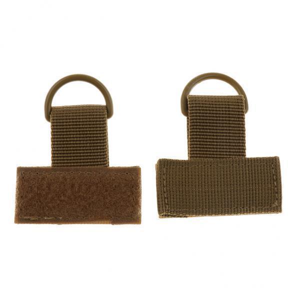 5x2 Pieces Outdoor MOLLE Nylon Webbing T Hook & Loop D Key Ring Tan