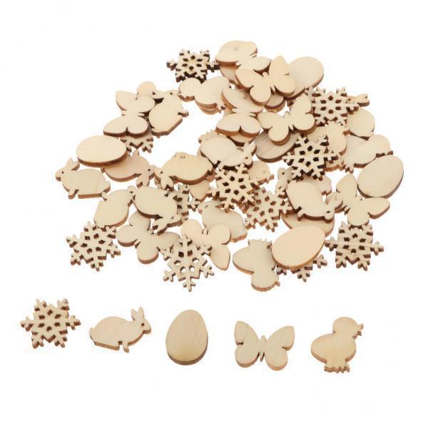 6x50Pcs Unfinished Wood Pieces Cutouts Animals Wooden Shapes for Crafts Decor