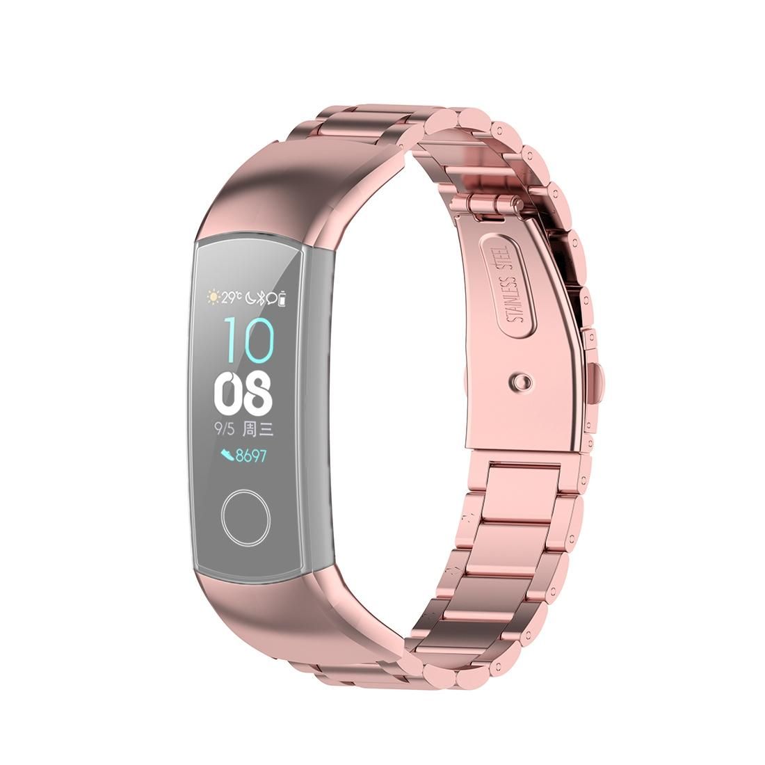 For Huawei Honor Band 4  / Honor Band 5  Three Beads Steel Wrist Strap Watchband (Rose Pink)