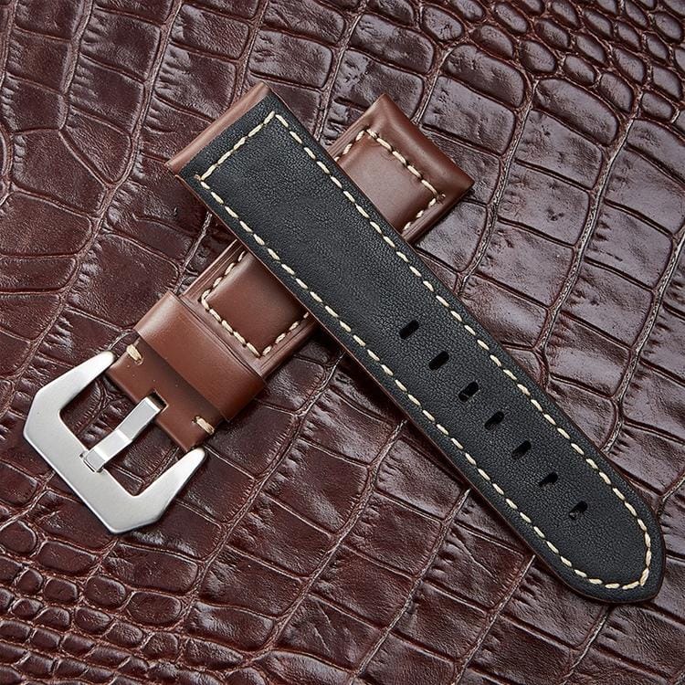 Crazy Horse Layer Frosted Silver Buckle Watch Leather Wrist Strap, Size: 22mm (Dark Brown)