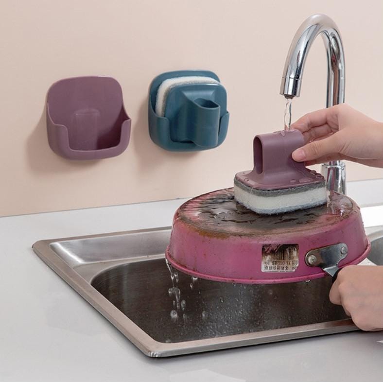 4 PCS Kitchen Wall-mounted Sponge Brush With Handle For Cleaning Grease And Cleaning Brush Random Color Delivery