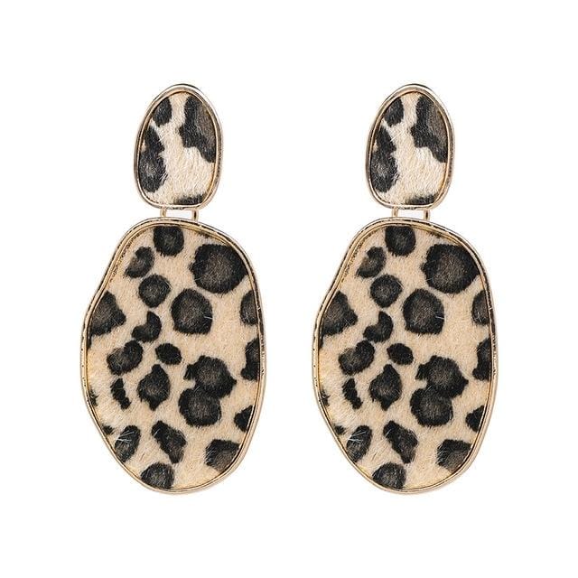 Sexy Leopard Geometric Street Beat Earrings For Lady (Beige)