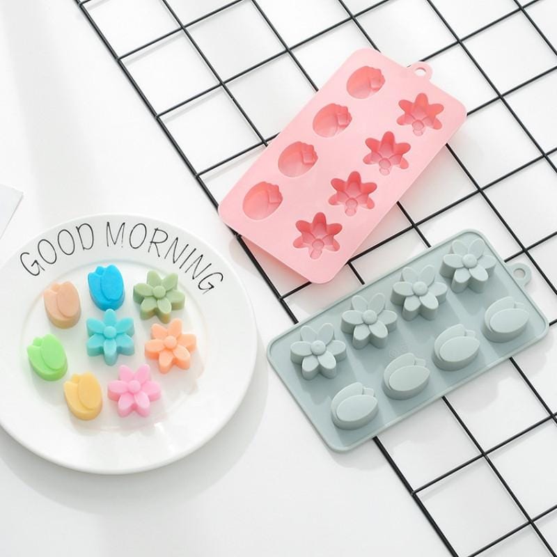 6 PCS Silicone Flower Shaped Ice Tray Mold Tulip Chocolate Candy Mold (Blue)