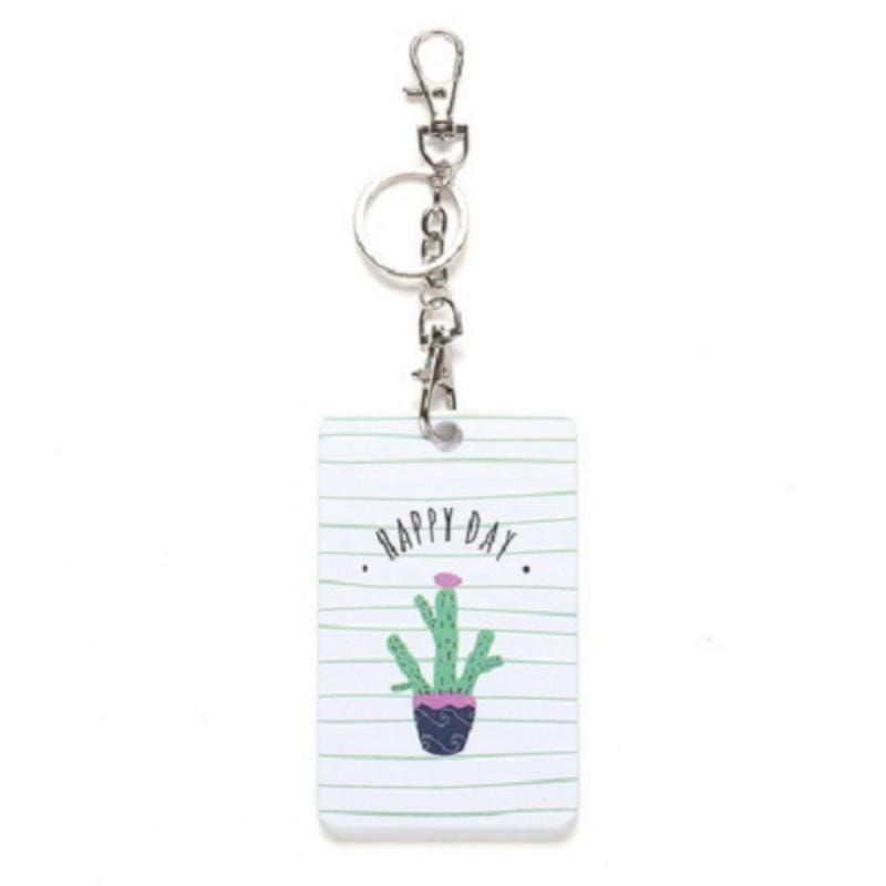 2 PCS Cute Cartoon Document Set Key Chain Bus Meal Card Protective Cover ID Card Set (Cactus D)