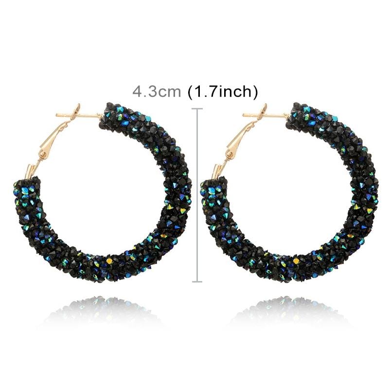 Women Crystal Hoop Earrings Geometric Round Shiny Rhinestone Big Earring Jewelry (White)