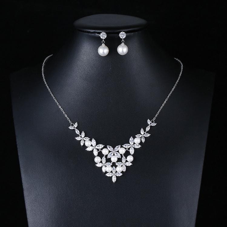 Elegant Simple Bridal Wedding Earrings Zircon Necklace Set (TL63)