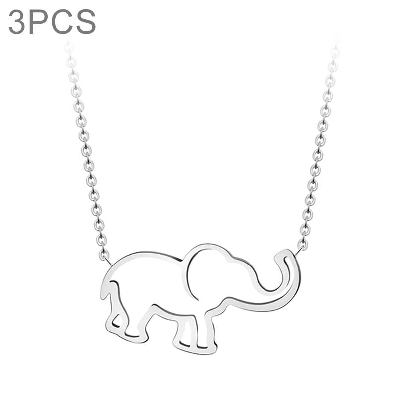 3 PCS Women Stainless Steel Origami Elephant Pendant Necklaces (Silver-color)