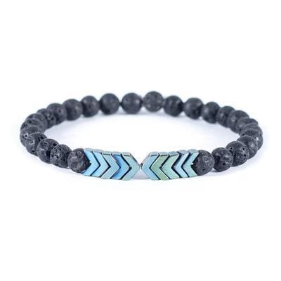 2 PCS Volcanic Lava Stone Essential Yoga Magnet Arrow Beads Bracelets Bangle (Light Blue)