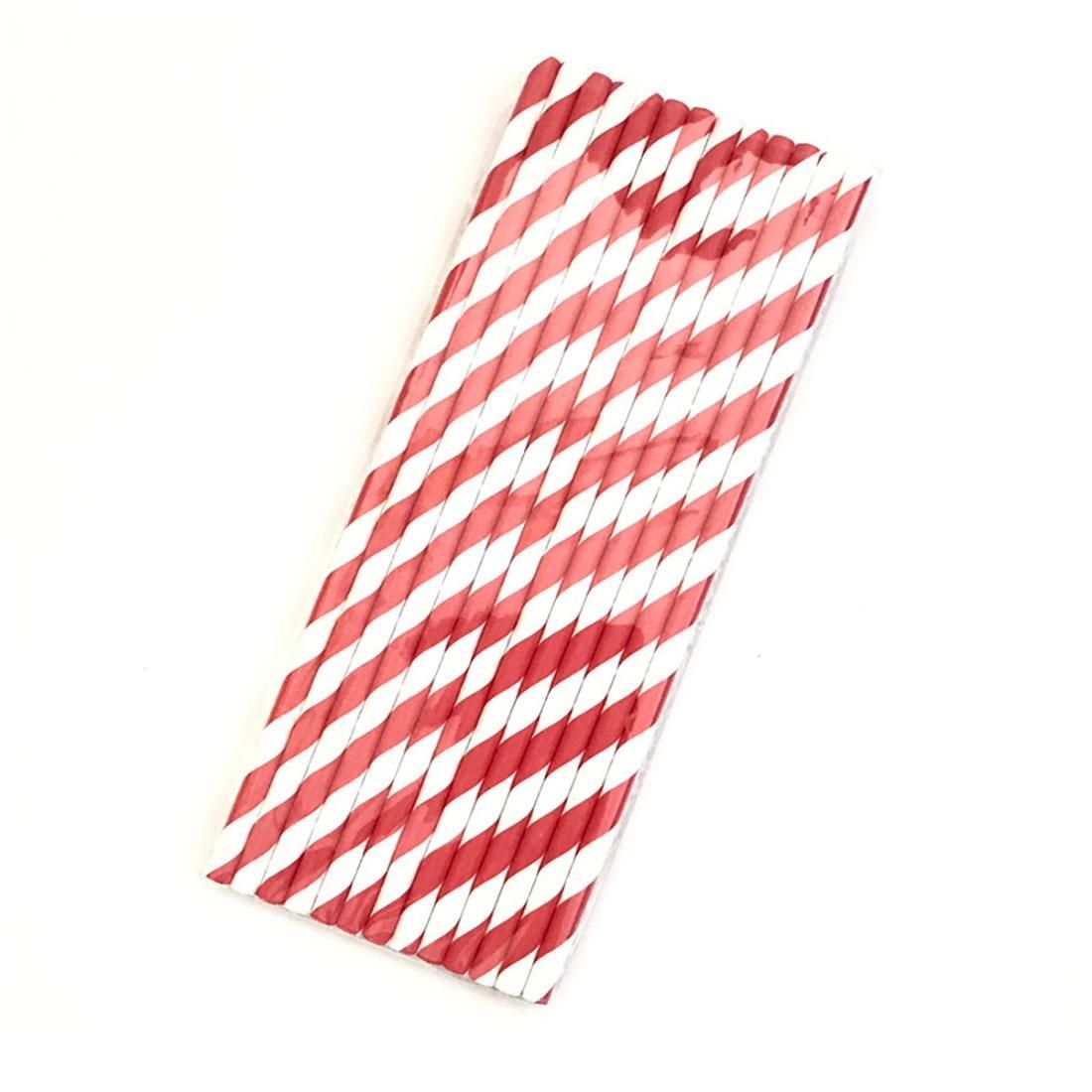 50 PCS Degradable Color Environmental Protection Striped Paper Straw Disposable Kraft Paper Straw (Red)