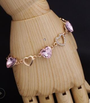 Romantic Heart Crystal Charm Bracelets for Women (Pink)