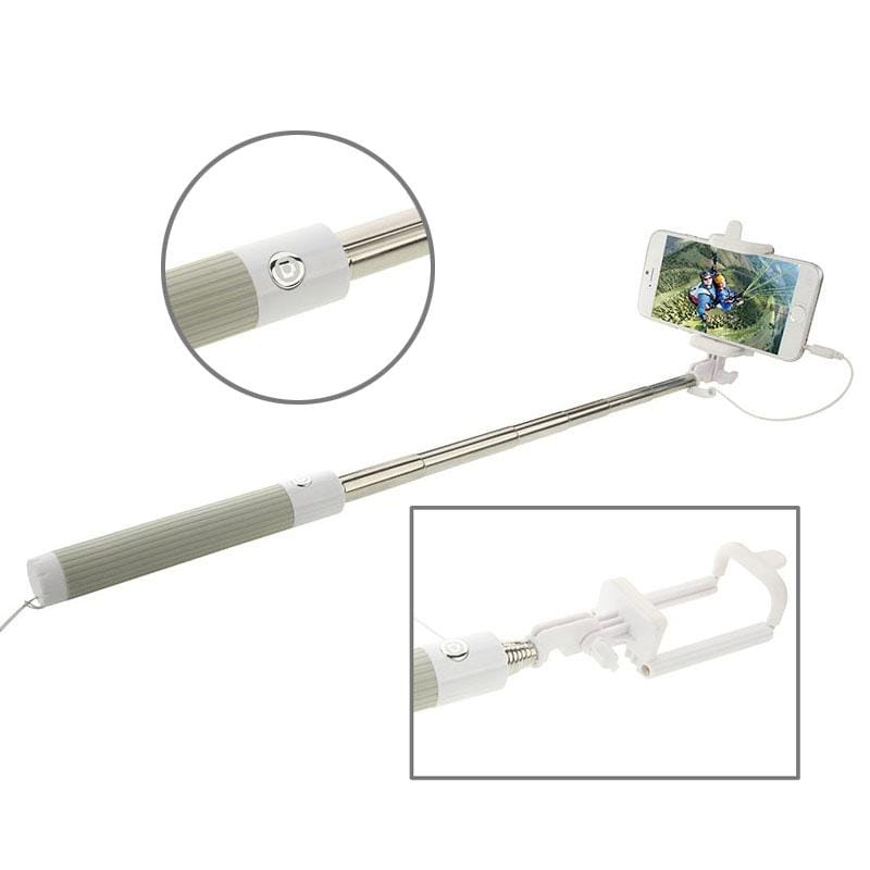 Multifunction Wire Controlled Selfie Stick Monopod Extendable Handheld Holder for IOS & Android Phone, Max Length: 80.5cm (Grey)