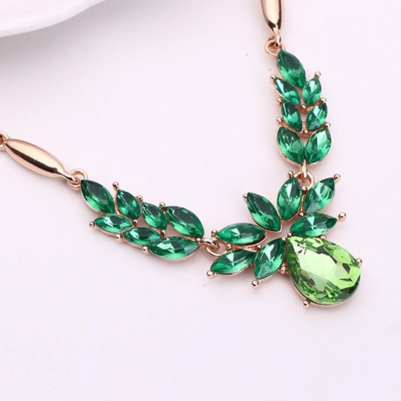 Ladies Innovative Novel Fashion Wreath Diamond-shape Necklace Earrings Jewelry Set (Green)