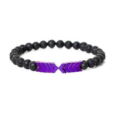 2 PCS Volcanic Lava Stone Essential Yoga Magnet Arrow Beads Bracelets Bangle (Purple)