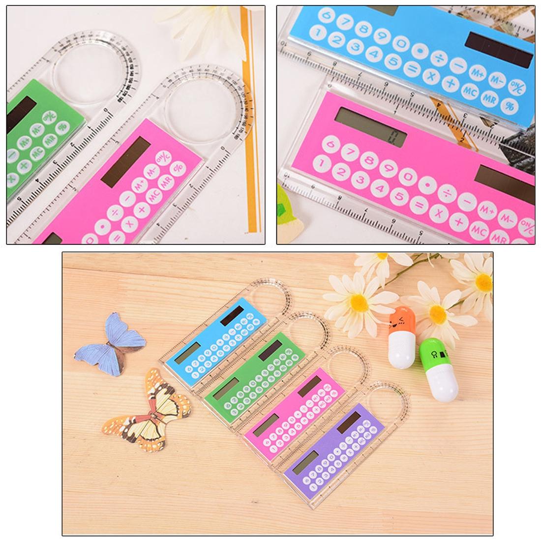Solar Mini Calculator Magnifier Multifunction 10cm Ultra-thin Ruler Calculadora Office Supplies (Color Random Delivery)