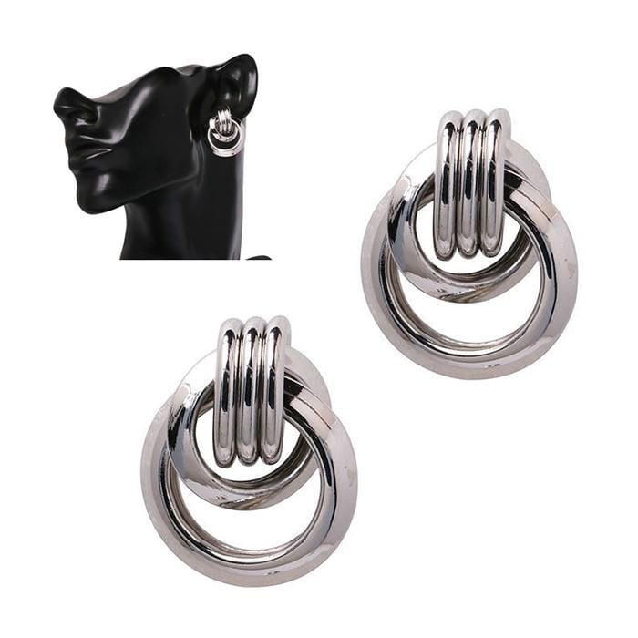 Vintage Trendy Punk Metal Circle Stud Earring for Women (Silver)