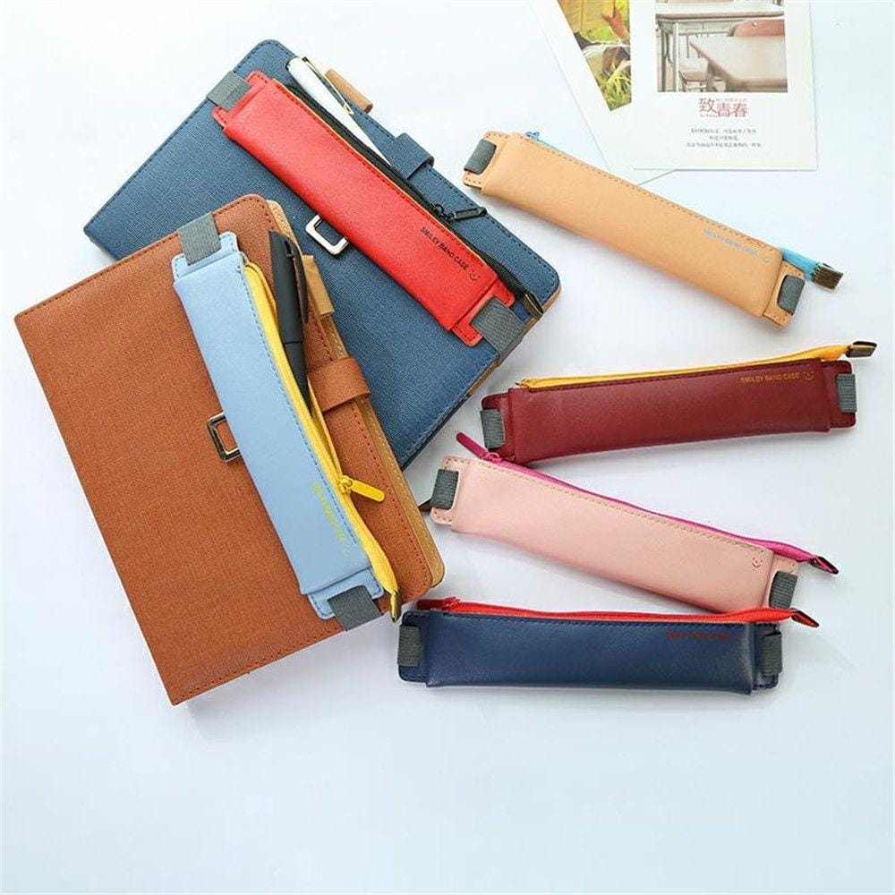 2 PCS Business PU Pencil Case Simple Office Elastic Buckle Student Book Mini Pencil Box (Khaki)