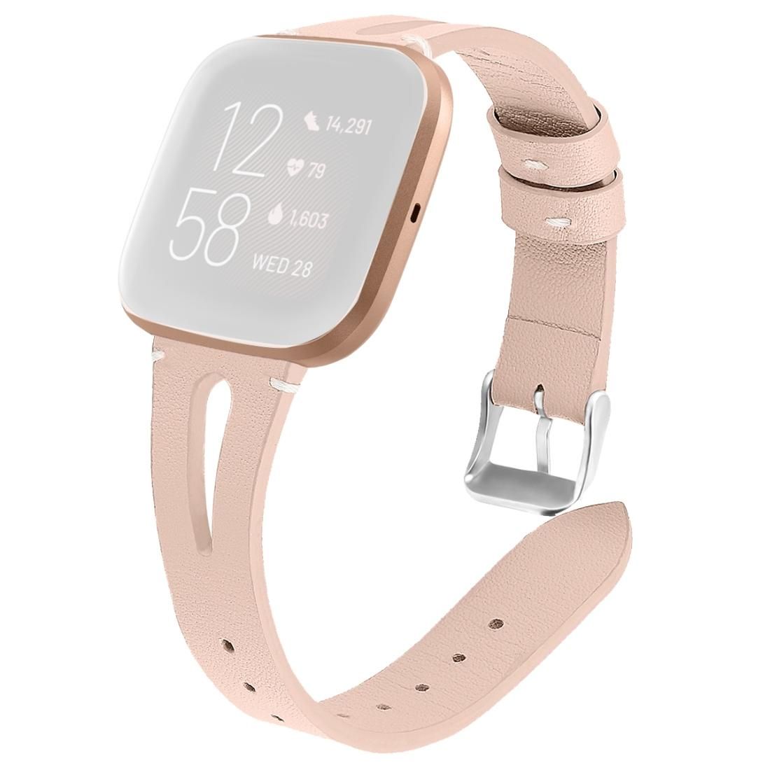 For Fitbit Versa 2 Leather Middle Opening Watch Strap (Apricot)