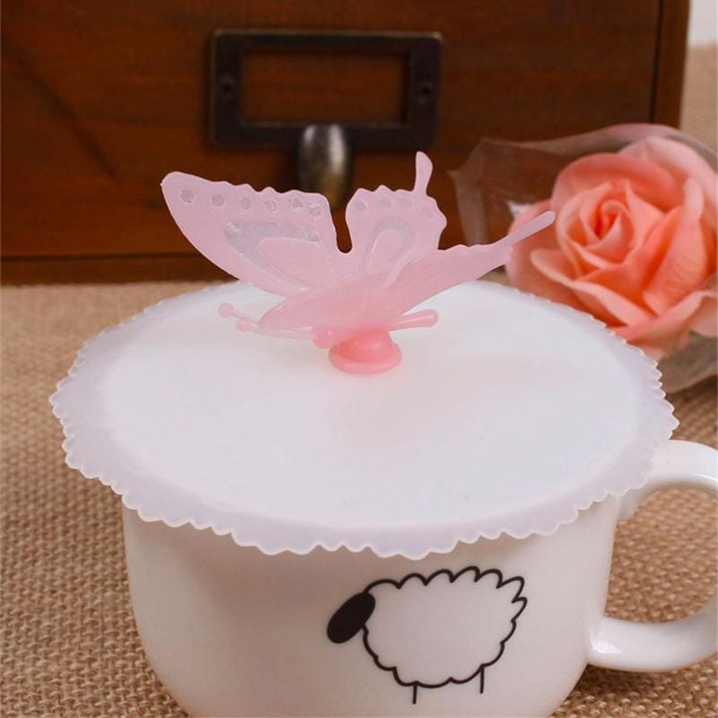 2 PCS Creative Dustproof Silicone Butterfly Transparent Lace Cup Cover (Yellow)