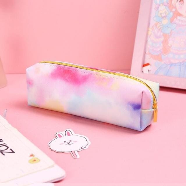 2 PCS Colorful Rainbow PU Pencil Case Stationery Storage Bag School Supplies 19.5x5.5cm