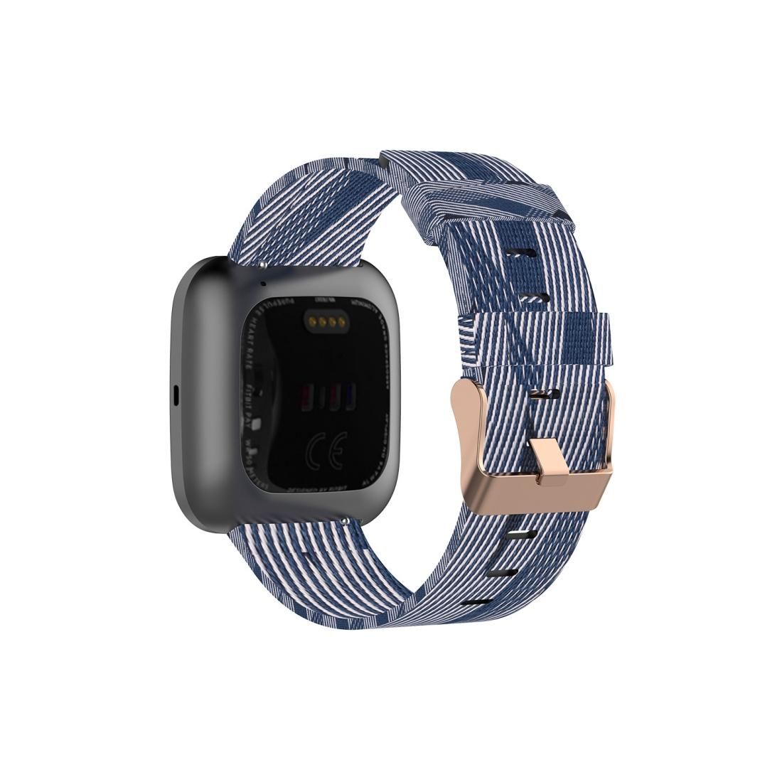 For FITBIT Versa Canvas Watch Strap (Blue White Stripes)