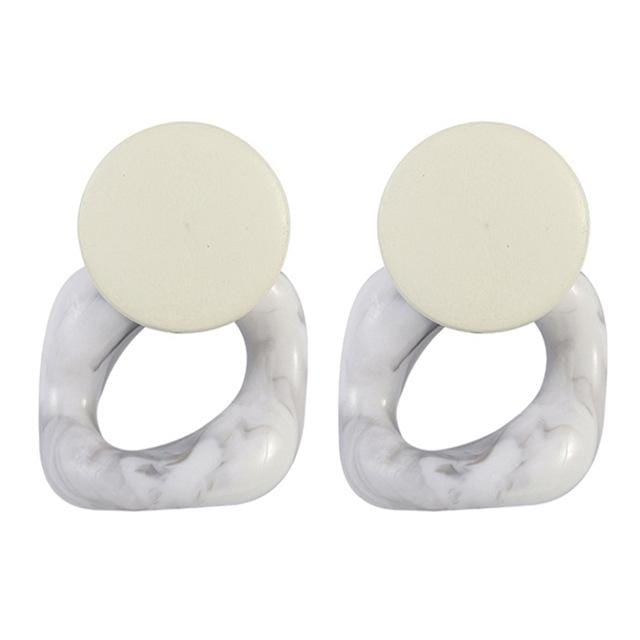 2 Pairs Women Fashion Big Resin Drop Wood Square Earrings (White Grey)