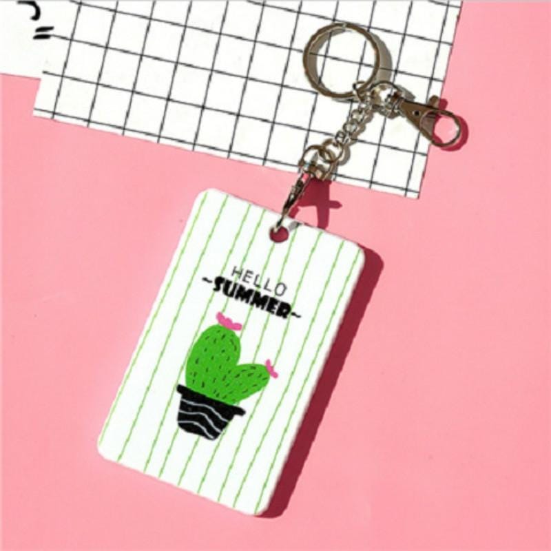 2 PCS Cute Cartoon Document Set Key Chain Bus Meal Card Protective Cover ID Card Set (Cactus B)