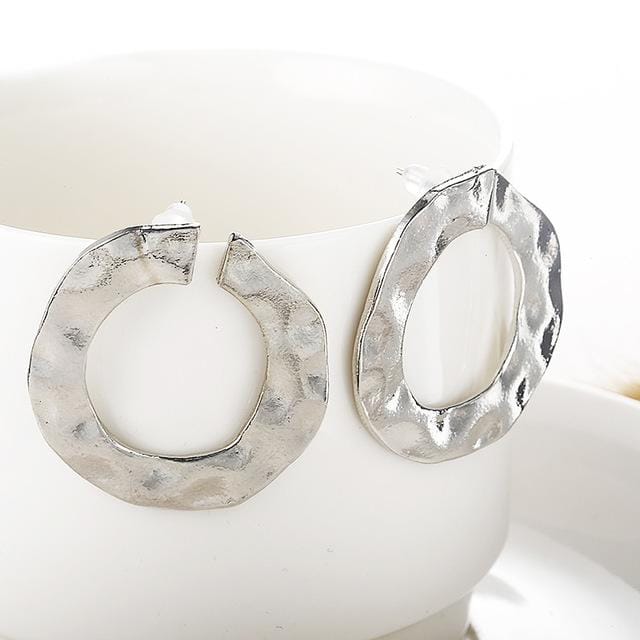 Female Simple Irregular Geometric Circle Earrings (Sliver)