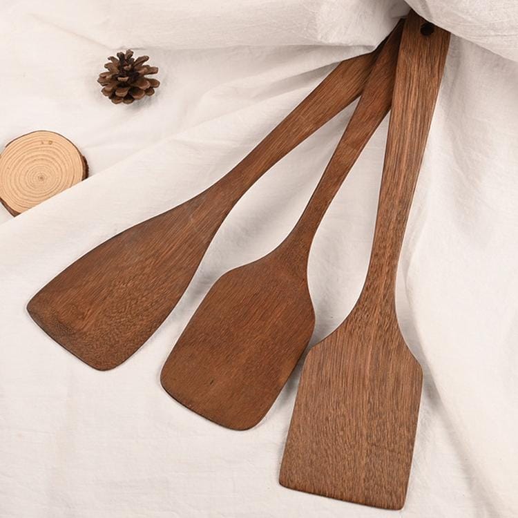Long Handle Unpainted Chicken Wings Wooden Spatula Kitchen Utensils, Style:Square Curved Spade