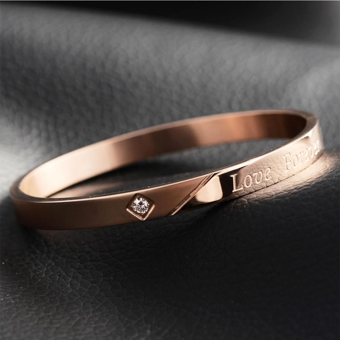 Fashion Women Jewelry LOVE Letter Diamond Couple Bracelet High-end Titanium Steel Bracelet, Size: 52*55mm (Rose Gold)