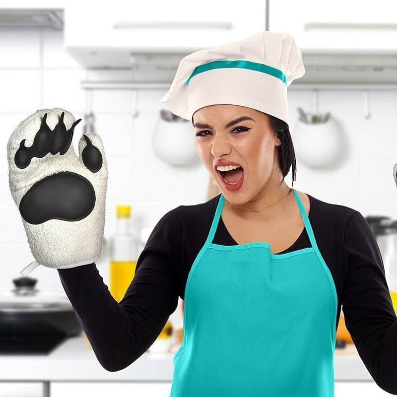 Kitchen Bear Claw Shape Oven Silicone Anti-scald Gloves Baking Thickened High Temperature Heat Insulation Gloves, Colour: Polar Bear