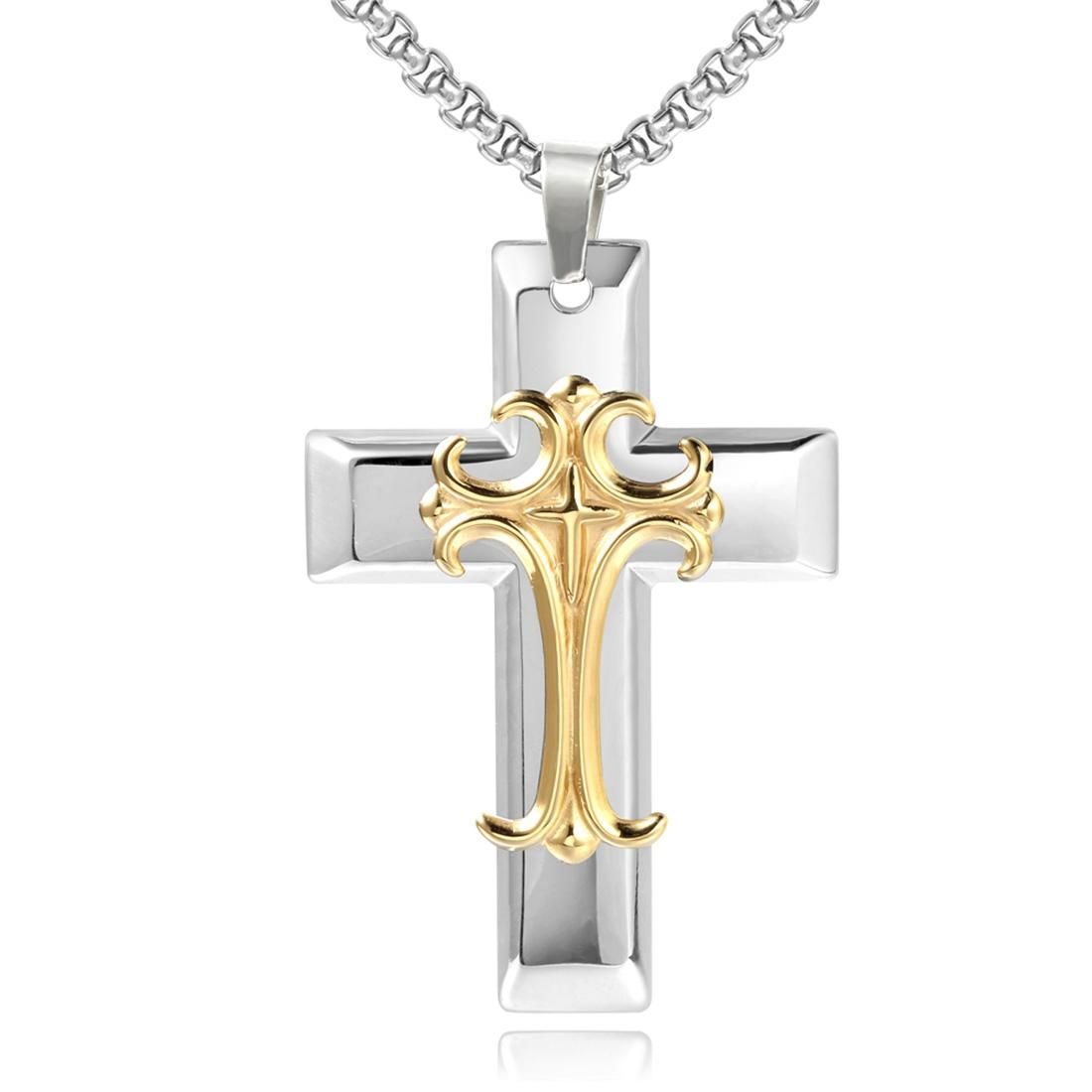 Personality Cross Necklace Stainless Steel Pendants Necklaces For Men Fashion Jewelry, (Gold)