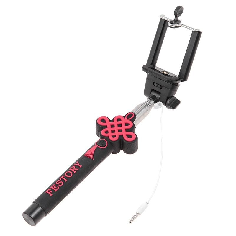 KX-M02 3D Chinese Knot Pattern Wire Controlled Selfie Stick Monopod Extendable Handheld Holder for Camera / Cellphone, Max Length: 90cm (White)