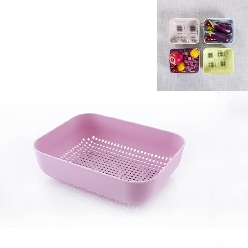 5 PCS Multifunctional Fruit and Vegetable Basket Plastic Square Hollow Drain Basket, Size:L (Pink)