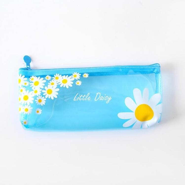 Girly Creative Small Fresh Flower Daisy Pencil Case Fashion Cute Student Stationery Bag (Blue Flower)