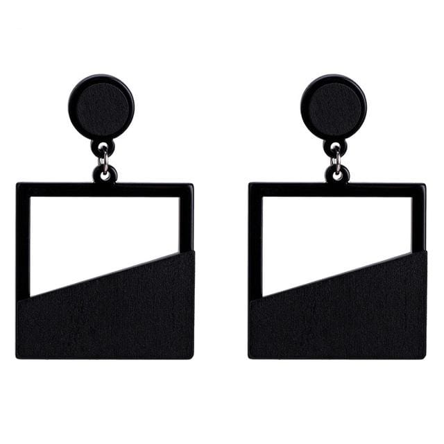 2 PCS Geometric Hollow Wooden Earrings Female Bohemian Earrings (Black)