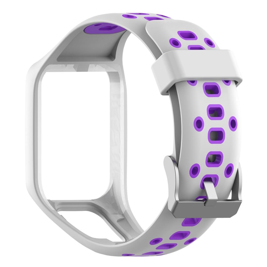 For Tomtom 2 Two-color Square Hole Silicone Replacement Strap Watchband (White Purple)