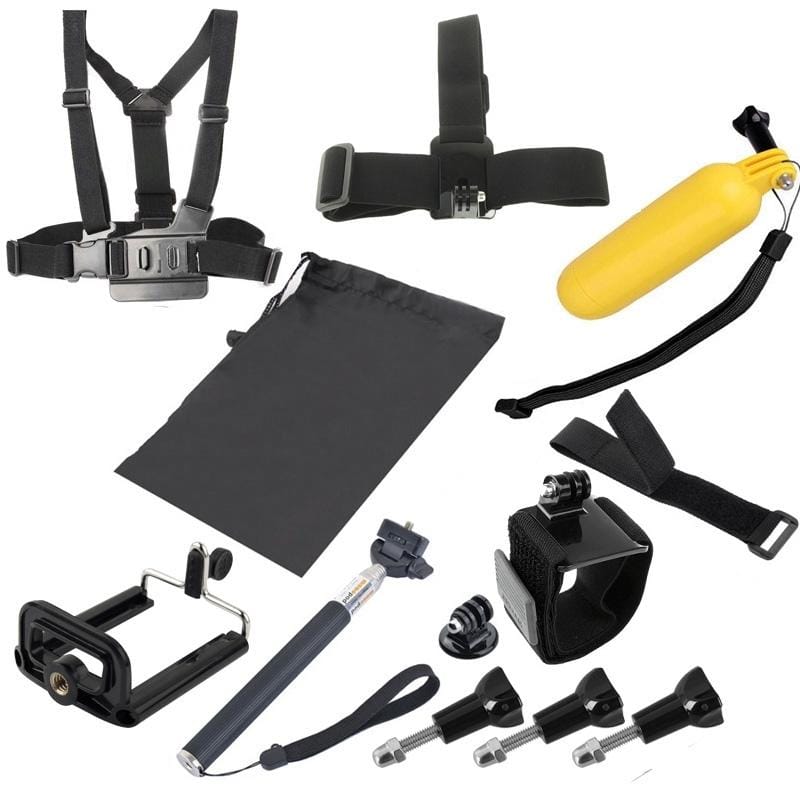 YKD-107 8 in 1 Chest Belt + Wrist Belt + Head Strap + Floating Bobber Monopod + Screws + Carry Bag + Handheld Monopod Clamp Set for GoPro NEW HERO /HERO7 /6 /5 /4 /3+ /3 /2 /1 / SJ4000