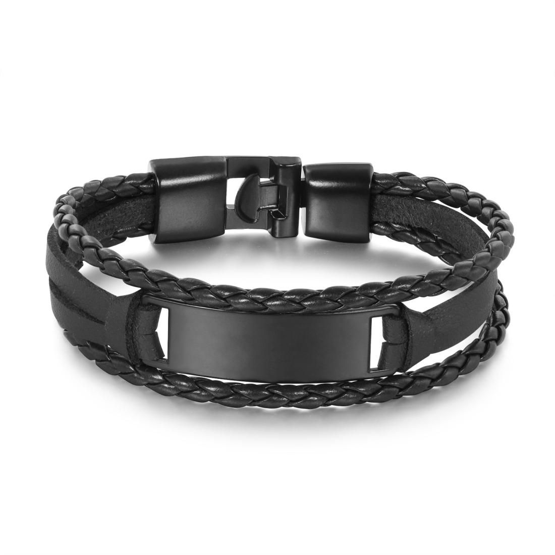 OPK Simple and Wild Fashion Bracelet Multilayer Woven Leather Bracelet for Men (Black)