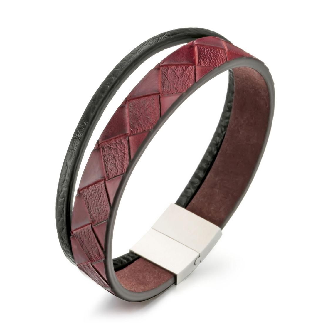 Original Fashion Jewelry Men Red Genuine Leather Bracelet Classic Marble Texture Buckle Bracelet