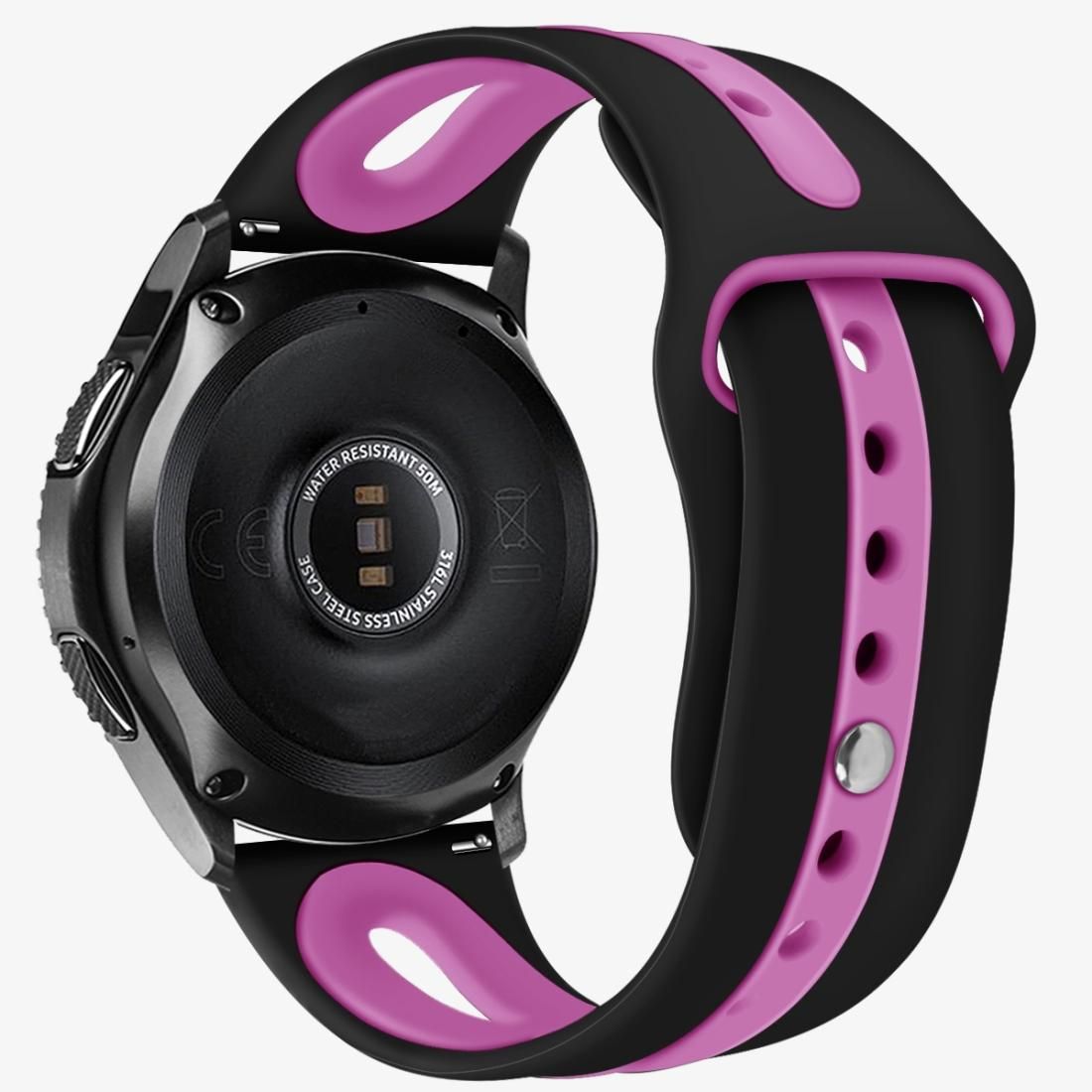 For Samsung Galaxy watch 46mm Two-tone Silicone Open Strap, Style: Type B (Black Purple)