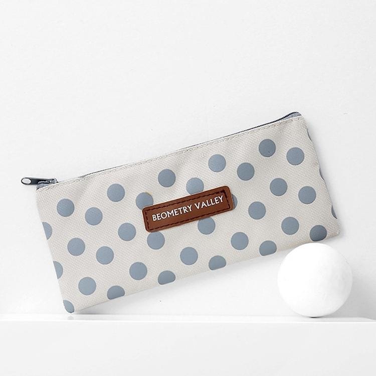 Cute Simple Striped Grid Geometry Canvas Pencil Case Pen Bag Box Stationery Pouch School Supplies (White Dot)