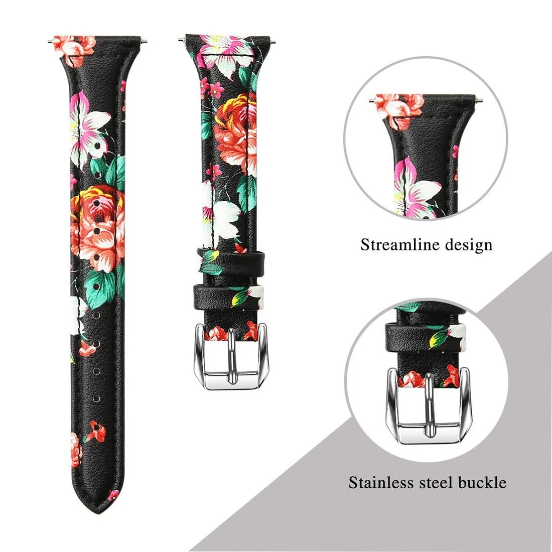 For Fitbit Versa 2 Smart Watch Genuine Leather Wrist Strap Watchband, Shrink Version (Red Flower)