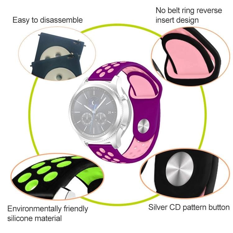 For Samsung Gear S4 Active 22mm Two-color Silicone Replacement Strap Watchband (Purple Pink)