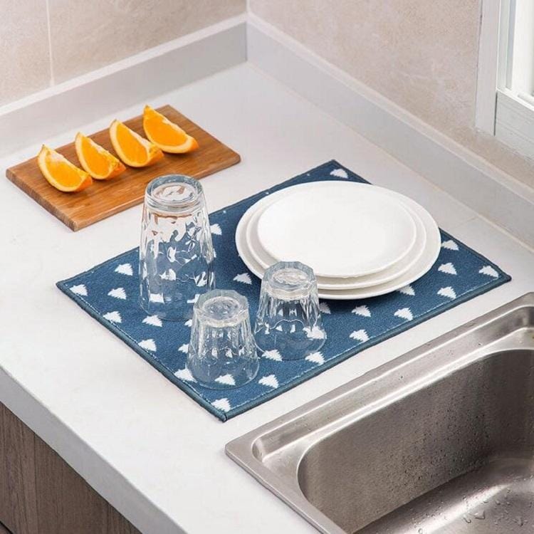 3 PCS Home Dining Mat Kitchen Countertop Tableware Draining Mat Drying Mat (Dark Blue Pine)