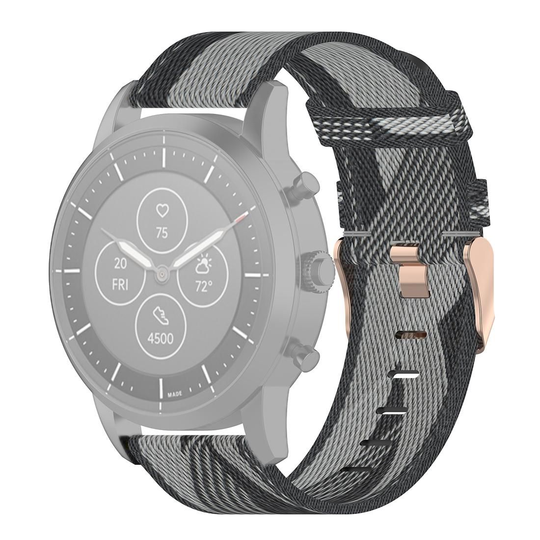 22mm Stripe Weave Nylon Wrist Strap Watch Band for Fossil Hybrid Smartwatch HR, Male Gen 4 Explorist HR & Sport (Grey)