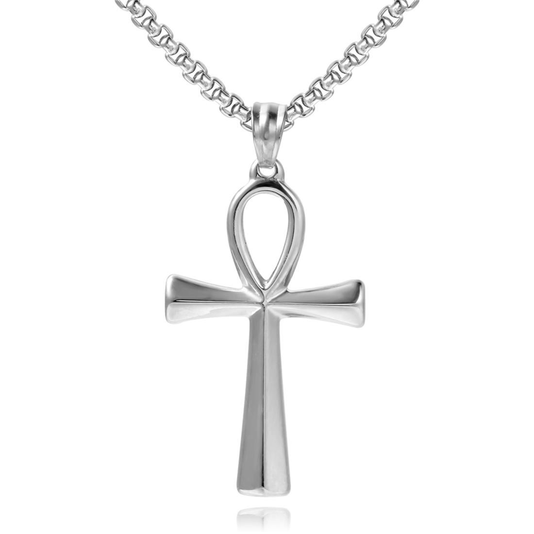 Personality Tie Style Cross Necklace Stainless Steel Pendants Necklaces For Men Fashion Jewelry, (Silver)